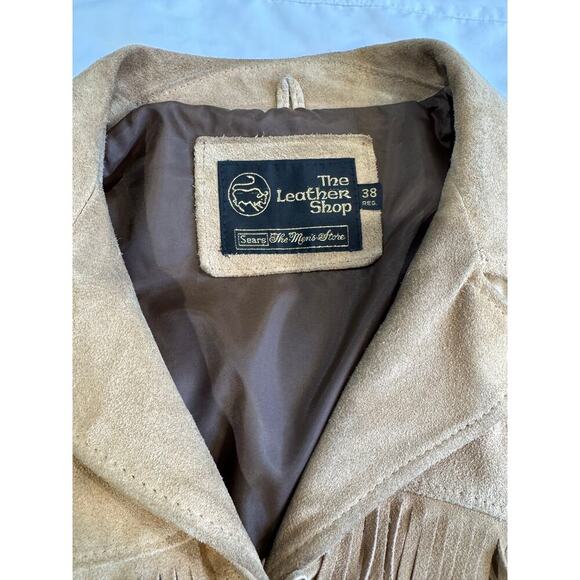 Vintage Sears The Leather Shop Leather Fringe Jacket Brown USA Western - Picture 5 of 16